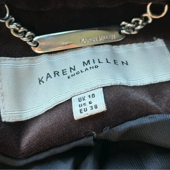 🌷 Karen Millen Vintage Brown and Off White Houndstooth Blazer Equestrian Size 6 - Picture 10 of 11